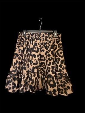 Women’s SHEIN Leopard Print Ruffle Hem Mini Skirt - Tan/Black Size Large